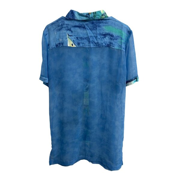 Vintage Sea Suns Sheer Button Down Blouse Blue Artistic Trim Sz PM Made In USA - Picture 2 of 10